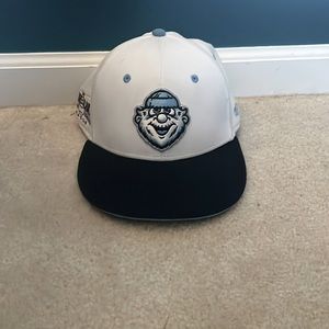 White and navy blue Sandusky bay ice climbers hat